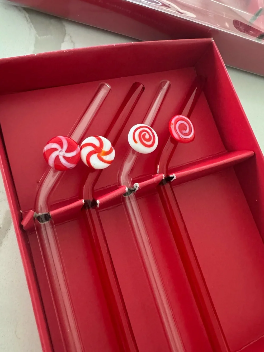 Pier 1 Christmas Candy Cane Set of 4 Glass Straws NWT